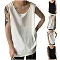 thumbnail image 1 of BADHUB Men's Causal Tank Tops Undershirt Solid Color Basic Crew Neck Sleeveless Shirt Summer Savings White M, 1 of 4