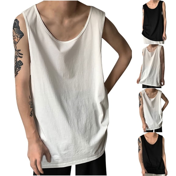 Men's Summer Solid Color Fitness Sports Tank Top Muscle Tank Singlet for Men Loose Fit Breathable Quick Dry Gym Workout Training Casual Daily Outfits | AESTIVO,Black L
