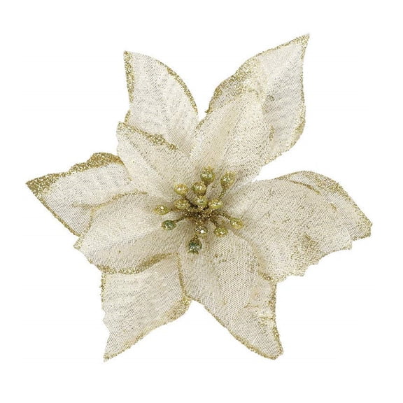 Matoen 10 Pieces/5" Christmas Glitter Poinsettia Faux Flowers Christmas Flowers Decorations Wedding Xmas Tree New Year Ornaments (Gold)