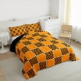 thumbnail image 3 of jejeloiu Orange Geometric Plaid Bedding Comforter Set,Modern Minimalist Geometric Twin Comforter Sets,Black Checkerboard Grid Bedding Set For Teens,Ultra Soft Home Decor Reversible,2pcs, 3 of 8