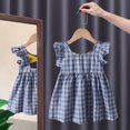 thumbnail image 1 of Ropa de primavera y verano para niñas, vestidos bonitos para niños, niñas pequeñas, vestido de cuello de solapa de lino y algodón a cuadros, falda de manga larga 100(2T) Gao Jinjia LED, 1 of 2