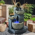 thumbnail image 2 of Indoor/Outdoor Tabletop Tiered Basin Waterfall Fountain, Natural Stone Look, Brown with LED and Bowl for Garden, Patio, Backyard, Deck, Porch and Home Art Decor, 2 of 5