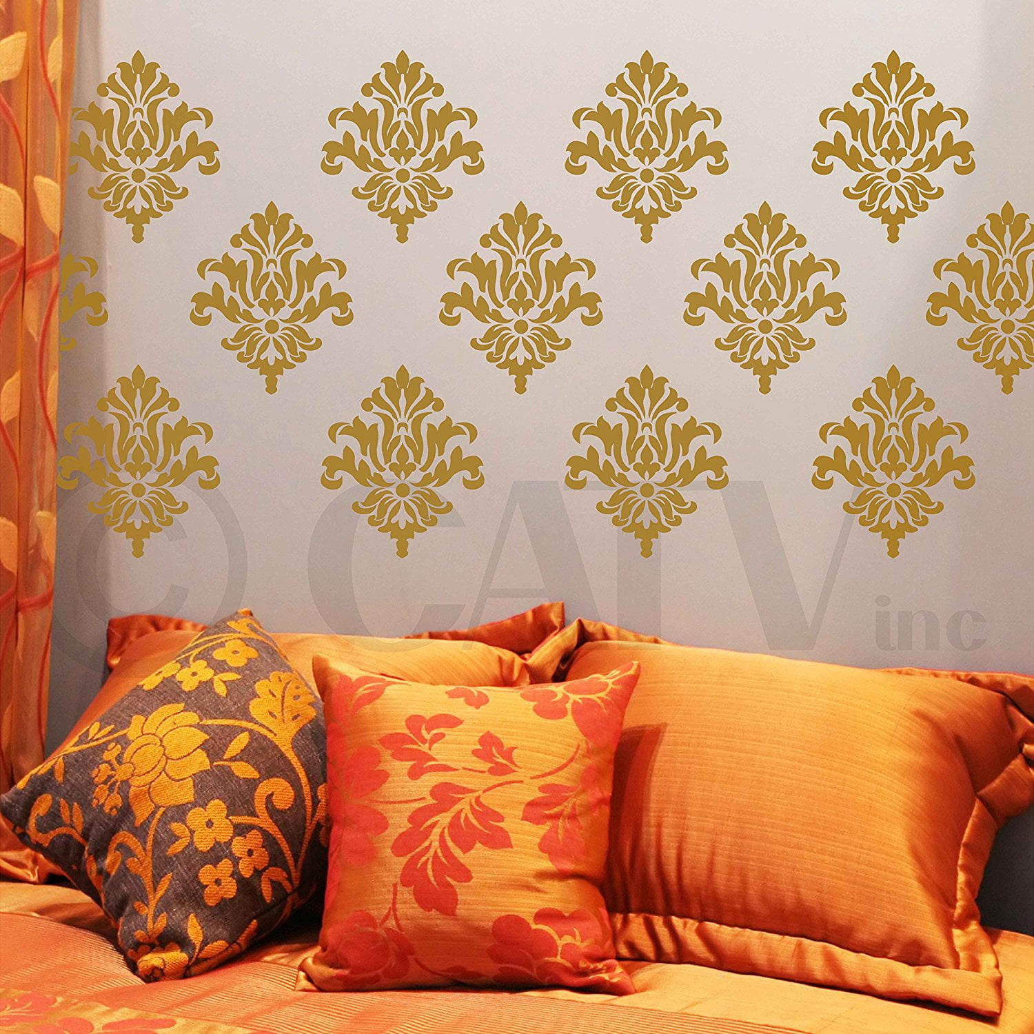 Damask Set of 12 Vinyl Wall Decal Self Adhesive Wall Pattern Decals Stickers Size 12" H x 10"L