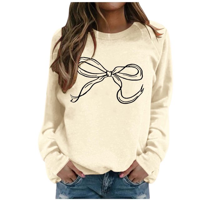 WEAIXIMIUNG Zip Up Hoodies Ladies' Classic Style Printed Bow Print Hooded Sweatshirt Round Neck Base Sweatshirt XXL