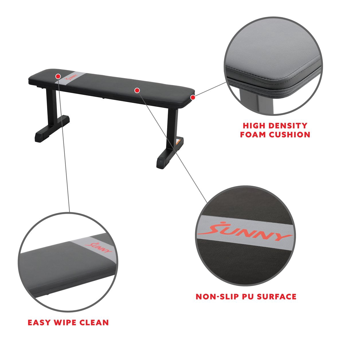 Sunny Health & Fitness Flat Weight Bench for Workout, Exercise and Home Gyms with 800 lb Weight Capacity - SF-BH620037
