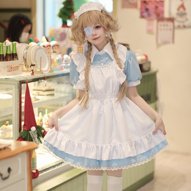 Vestido de sirvienta cosplay restaurante café vestido de mono blanco y negro vestido de sirvienta fiesta