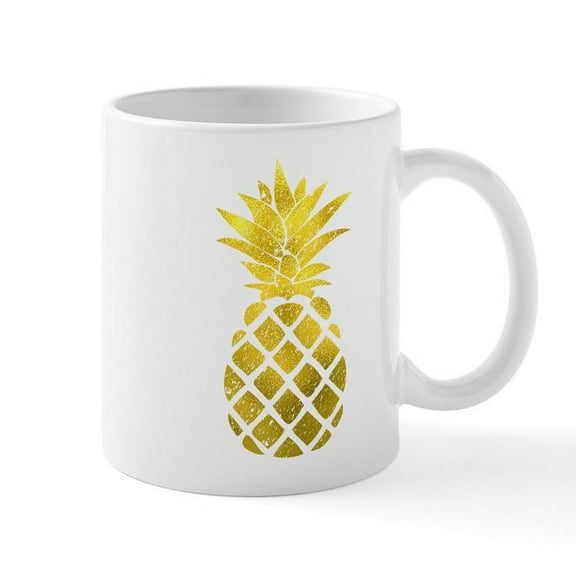 CafePress - Faux Gold Foil Pineapple Mugs - 11 oz Ceramic Mug - Novelty Coffee Tea Cup