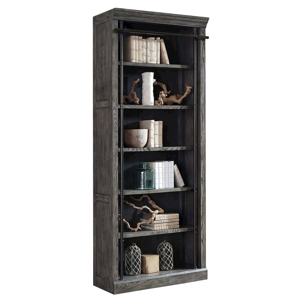Avondale 8' Tall Bookcase Wall With Ladder Storage Organizer Display Gray