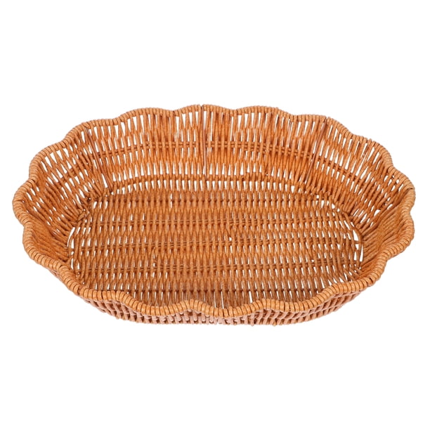 Cesta tejida para servir: cestas de pan de imitación de ratán, bandeja ovalada para aperitivos, frutas y repostería, ideal para cocina, restaurante, encimera, decoración del hogar.