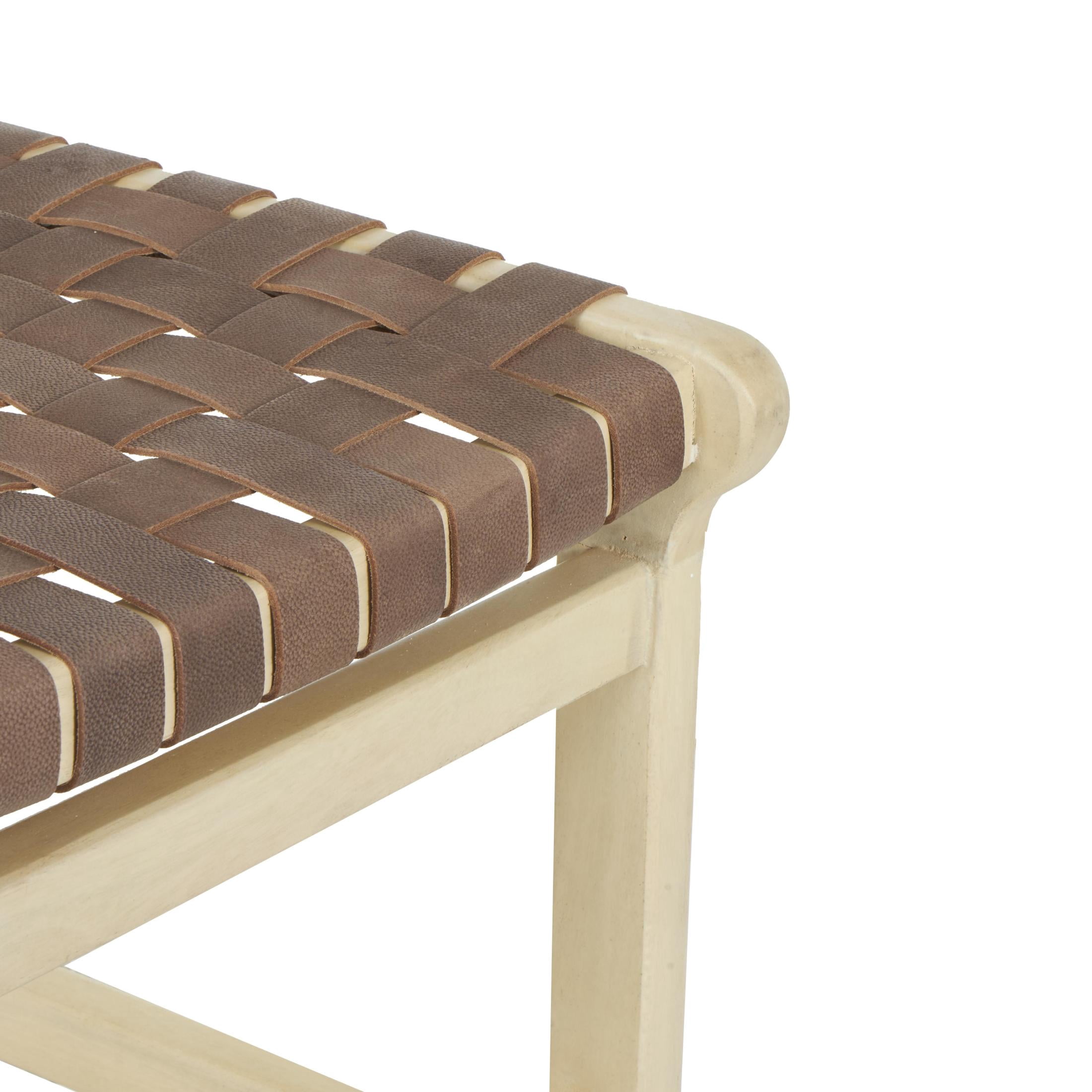 DecMode Mango Wood Handmade Woven Bar Stool with Light Brown Wood Frame with Backrest and Footrest, Brown