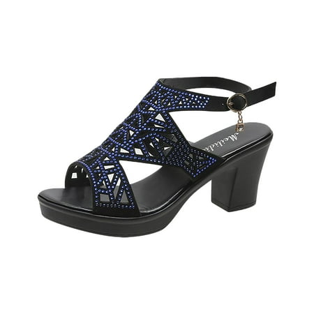 

Women Sandals clearance for Juebong Open Toe Ankle Strap Sandal – Western Bootie Stacked Heel Open Toe Cutout Shoes