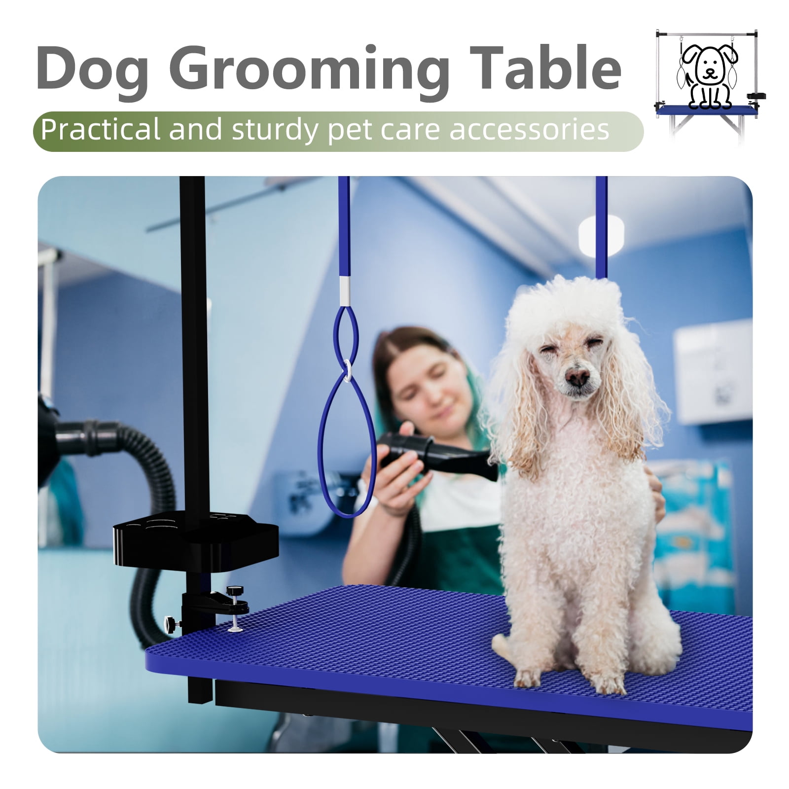 47" Large Dog Grooming Table X-Lift Foldable Grooming Table for Dogs at Home Adjustable Height Arms Pet Station with Nooses, Tool Organizer - Blue