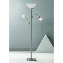 Possini Euro Design Alexei Modern Torchiere Floor Lamp with Side Lights 72" Tall Brushed Nickel White Crackle Glass for Living Room Reading Bedroom