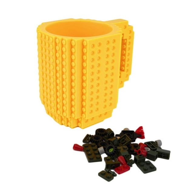 Shisuyan Build-On Brick Mug DIY Assembly Puzzle Cup Building Blocks Coffee Mug Cup DIY Block Puzzle Mug Drink Cup (Yellow)