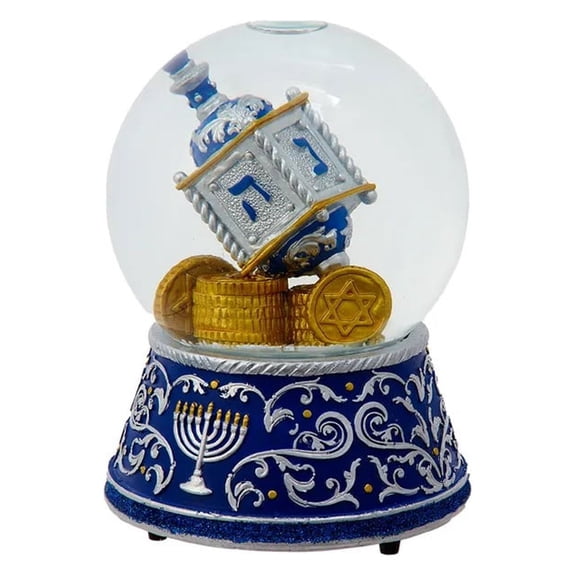 KSA Set of 4 Dreidel Wind Up Musical Hanukkah Snow Globes 4"