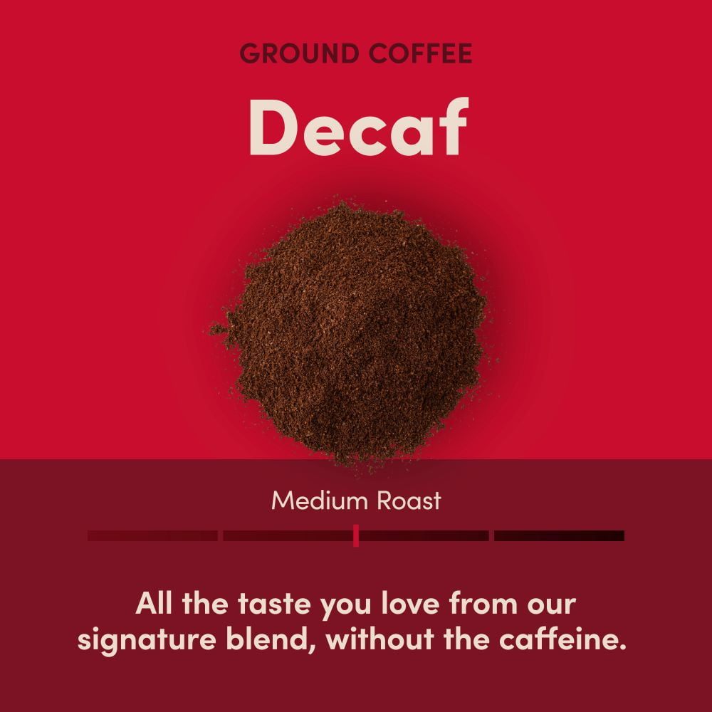 Tim Hortons Decaf Ground Coffee, 100% Arabica Medium Roast, Naturally Decaffeinated, 12 oz