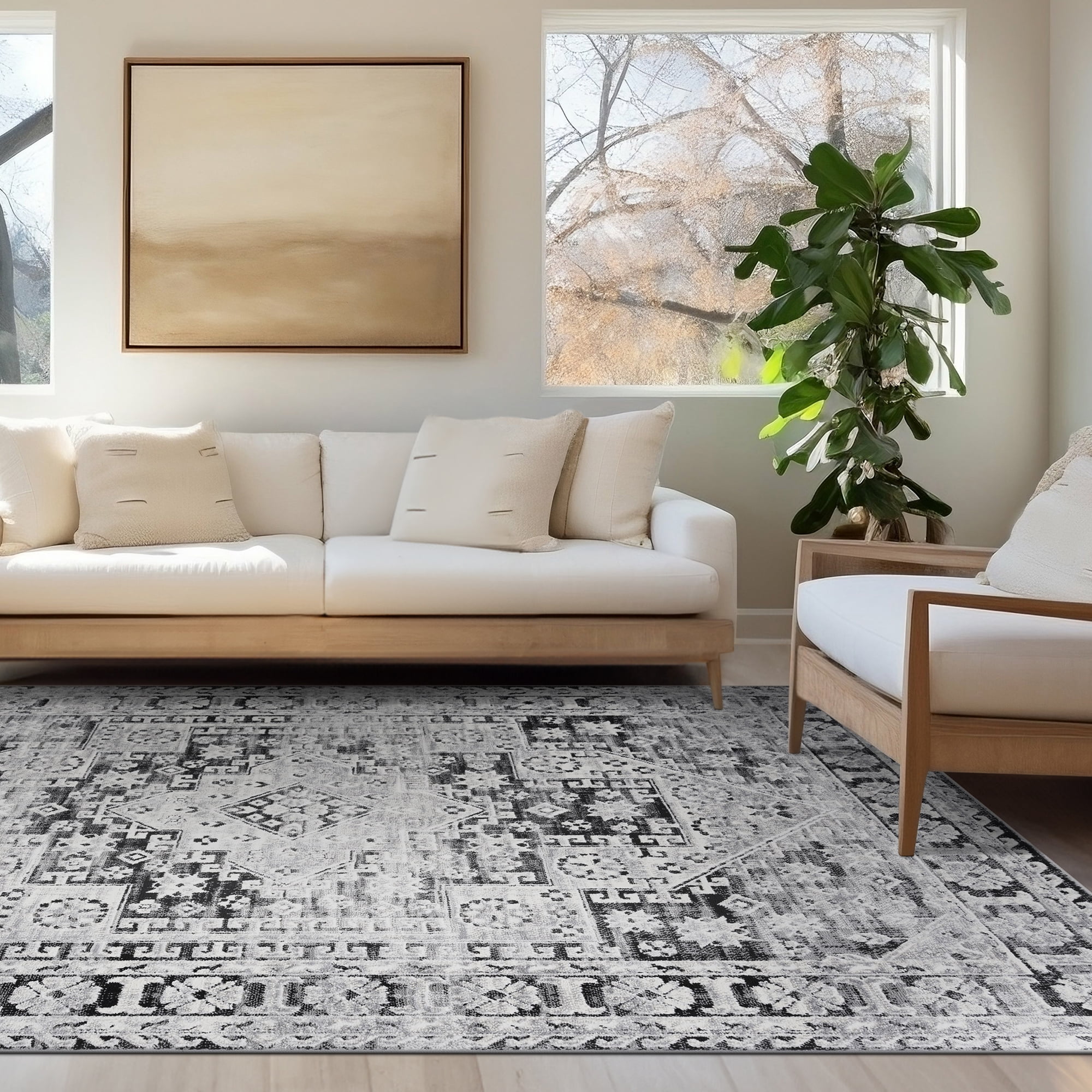 Alpha Transitional 8' x 10' Black and Gray Polyester Indoor Area Rug