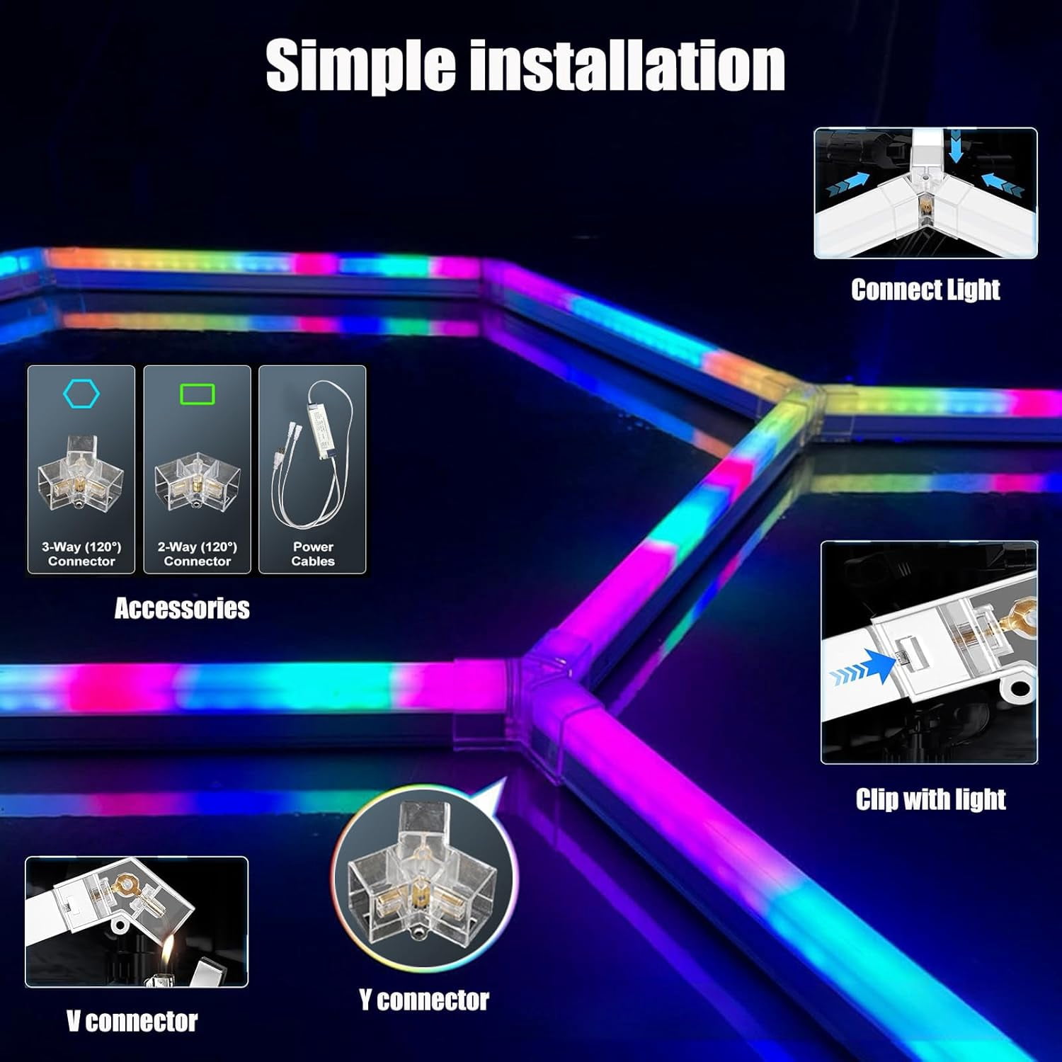 RGB Hexagon Garage Lights, LED Hexagon Lights for Gaming Room, Smart App & Remote Control, DIY Honeycomb Ceiling Light for Studio Gym Basement Decor