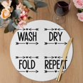 thumbnail image 3 of Laundry Round 13 Inch Placemats Set of 2, Black Words Funny Wash Dry Fold Minimalist HeatResistant Non Slip Place Mats for Dining Table, Wipeable Braided Kitchen Table Mats for Housewarming, 3 of 9