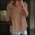 thumbnail image 2 of Womens Boho Tops Loose Lightweight Gauze 3/4 Sleeve Blouses Linen Fit Floral Embroidered Clothes Casual Summer Flowy Long Shirts, 2 of 3