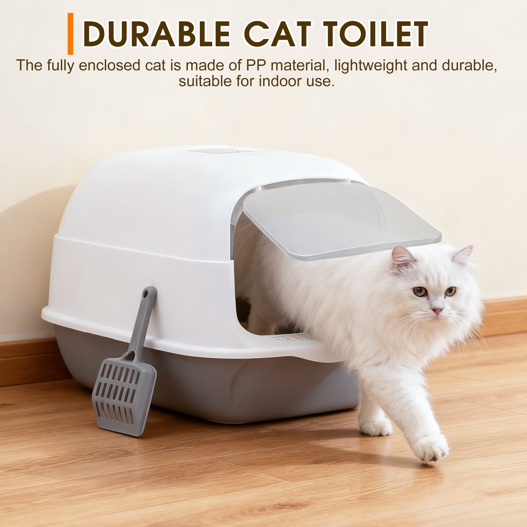 CISILOV Cat Litter Box with Lid, Enclosed Cat Box with Litter Scoop and Odor Filter, Covered Litter Box for Indoor Cats Easy to Clean, Grey