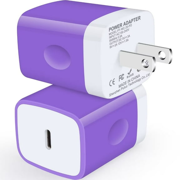 USB C Charger Block,2PCS AILKIN 20W PD Type C Block Chargers Wall Charger Block Fast Charging Charger Plug Power Adapter USB C Brick Cube,Purple