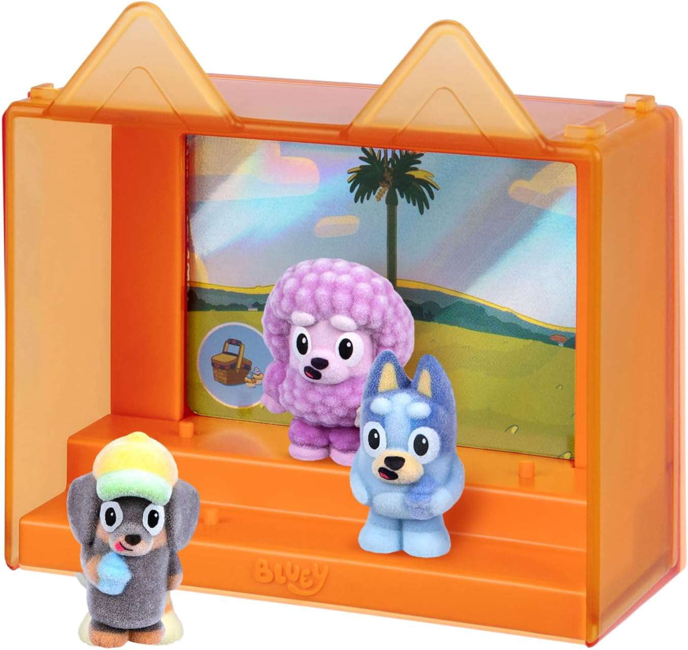 Bluey Fuzzies Episode Pack: Shadowlands, 3 Flocked Collectibles (Incl. 1 Exclusive), Display Case, Trading Card, and Collector's Guide. Ages 4+