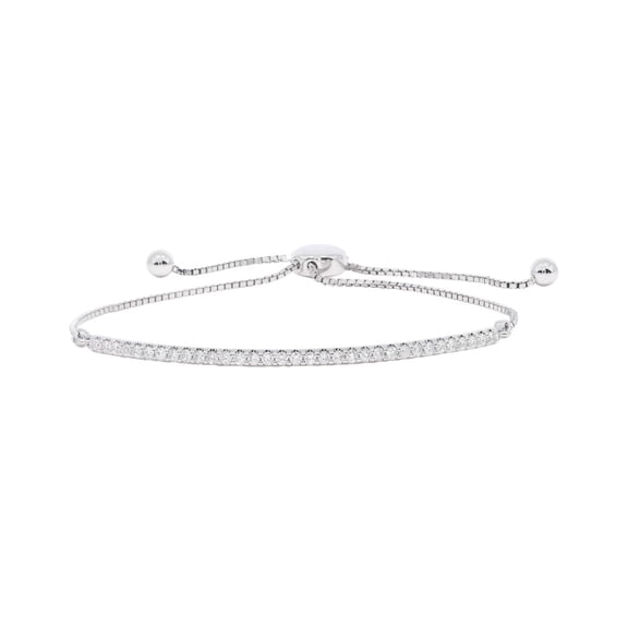 KEEVA JEWELS White Plated Sterling Silver 0.50 Carat Round Moissanite Stone Length Adjutable Bolo Tennis Bracelet for Women