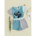 thumbnail image 3 of Suealasg Toddler Boy Shorts Sets Baby Boy Clothes Round Neck Short Sleeve Letter Print Tops + Elastic Waist Shorts 2Pcs Kids Summer Clothing, 3 of 9