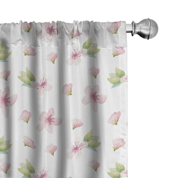 Ambesonne Cherry Blossom Curtains, Tender Spring, Pair of 28"x95", Pale Pink Green White