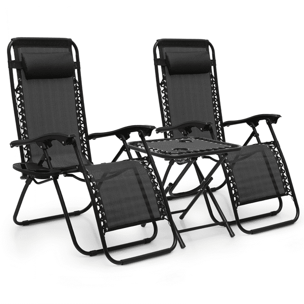 Magshion Set of 3 Outdoor Chaise Lounger Chair Set, Folding Reclining