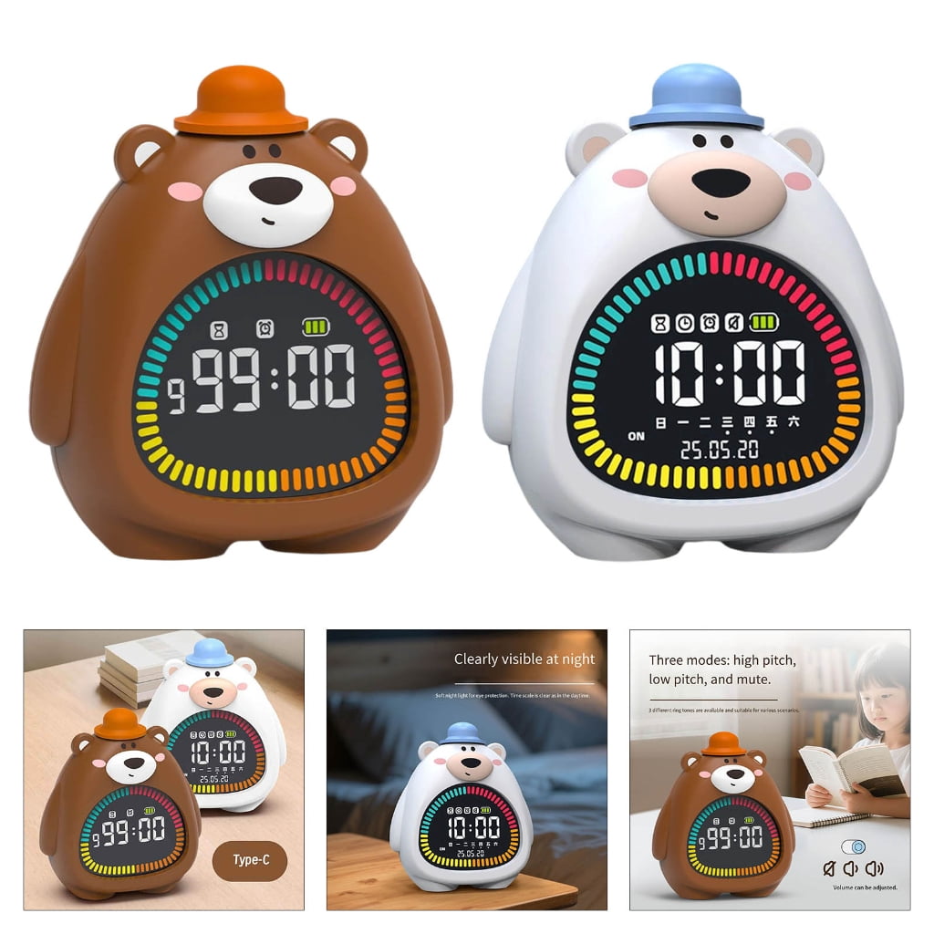 PatungKu Bear Shape Alarm Clock With Nightlight Timer Function Soft Glows Silicones PVC Safe For Children Bedrooms Home Decors