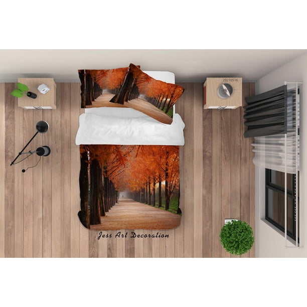 3D Otoño Paisaje Forestal Funda nórdica Set Ropa de Cama Funda Nórdica Fundas de almohada
