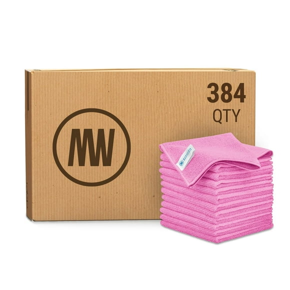 MW Pro Bulk Microfiber Cleaning Cloths Wholesale | Pink - Case: 384 Quantity | Size 12" x 12" | Premium Microfiber Towels for Cleaning Glass, Kitchens, Bathrooms, Automotive