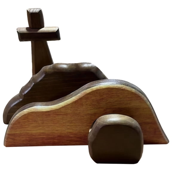 Jesus Resurrection Empty Tomb Decoration, Christian Religious Easter Decoration, Wooden Cross, Hill, Stone Door and Rolling Stone Design, Ideal for Home, Dining Table, and Party Decorations