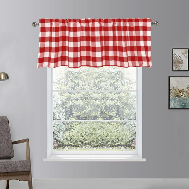 Buffalo Plaid Blackout Valance Curtain - Farmhouse Style Window Treatment For Kitchen & Living Room