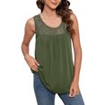 thumbnail image 3 of Camisetas sin mangas con cuello redondo para mujer, camisa informal holgada de encaje de Color puro, plisada, sin mangas, para la vida diaria, 3 of 7