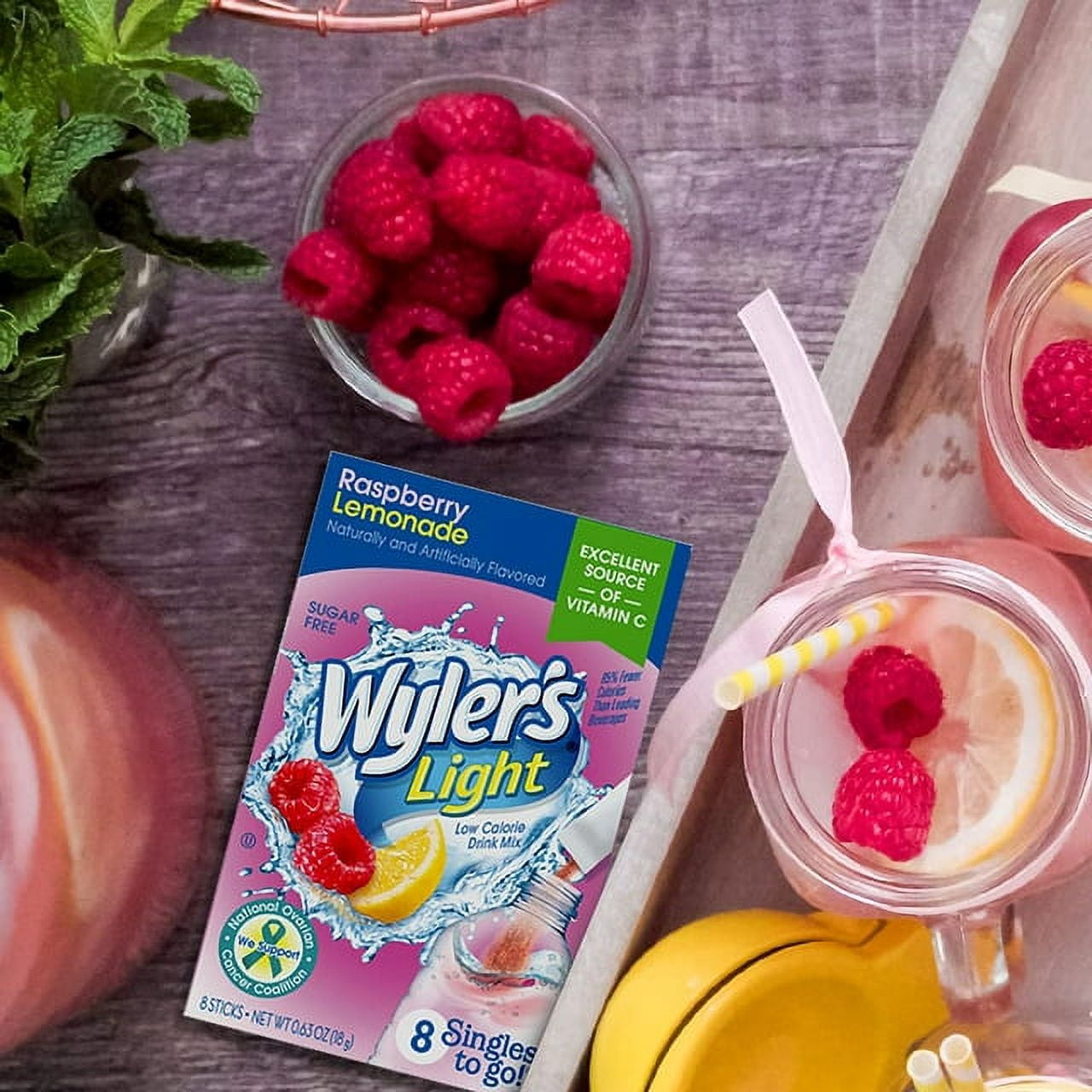 (4 pack) Wyler's Light Singles To Go Powder Packets, Water Drink Mix, Raspberry Lemonade