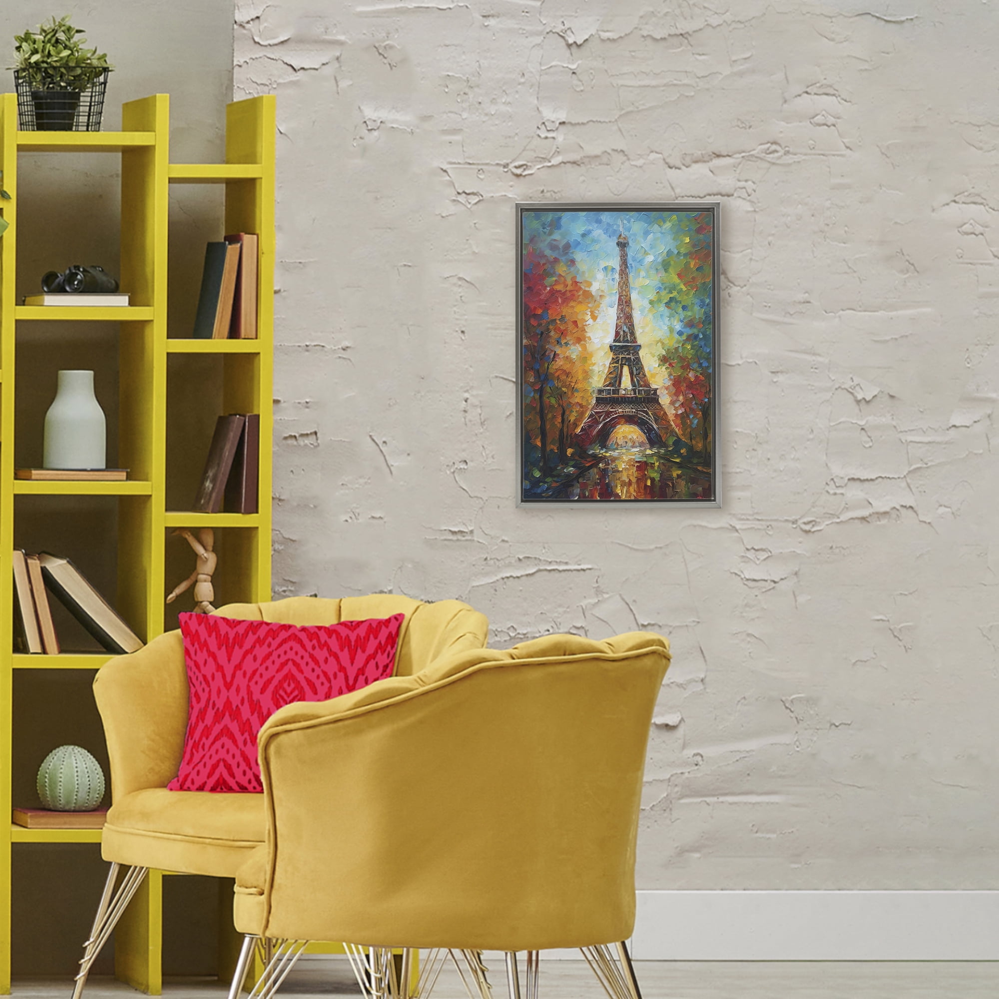 Stupell Industries Colorful Reflection at Eiffel Tower Gray Framed Floater Canvas Wall Art, design by Creative Studio