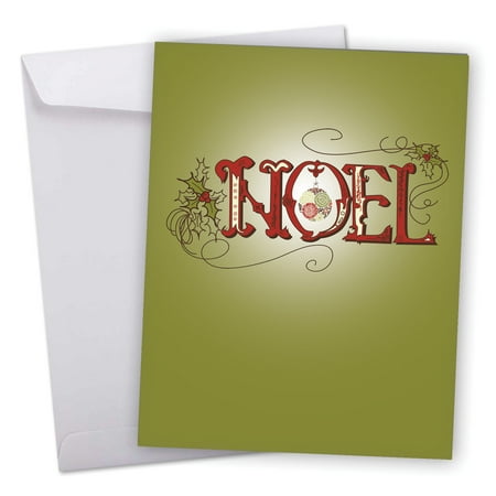 J6646HXSG Extra Large Merry Christmas Greeting Card: 'Avocado Green' Featuring Elegant Christmas Sentiment of 