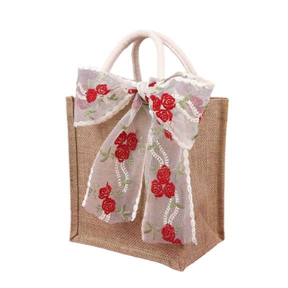 HomeDM Burlap Tote Bags with Handles, Reusable Jute Travel Bags Bridesmaid Gift Bags for Valentine's Day Wedding Party