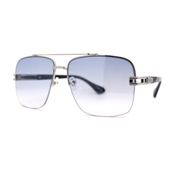 Mens Mobster Half Rim 90s Luxury OG Sunglasses Silver Light Blue
