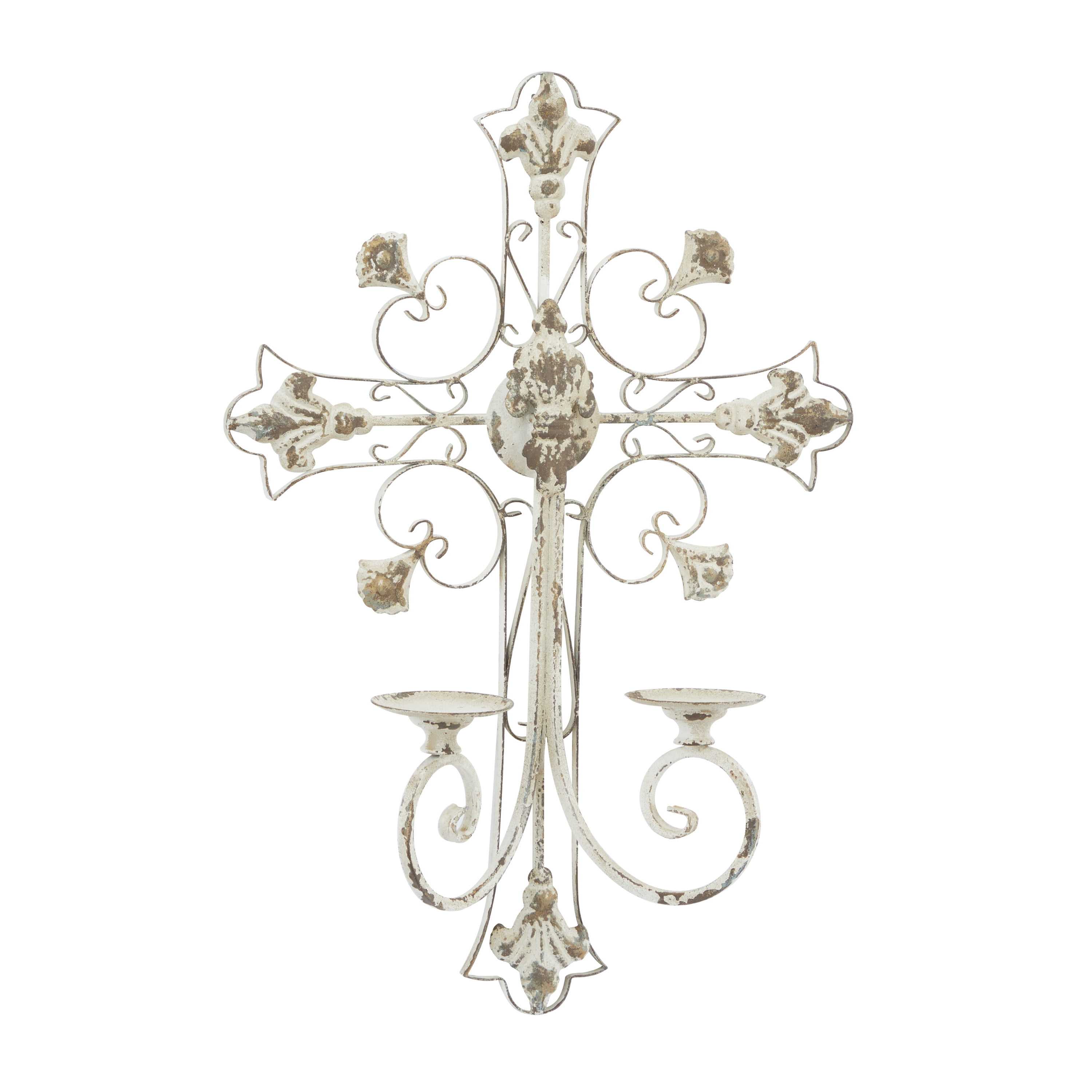 DecMode 5"W, 24"H Metal French Country Wall Sconce, White, 1-Piece