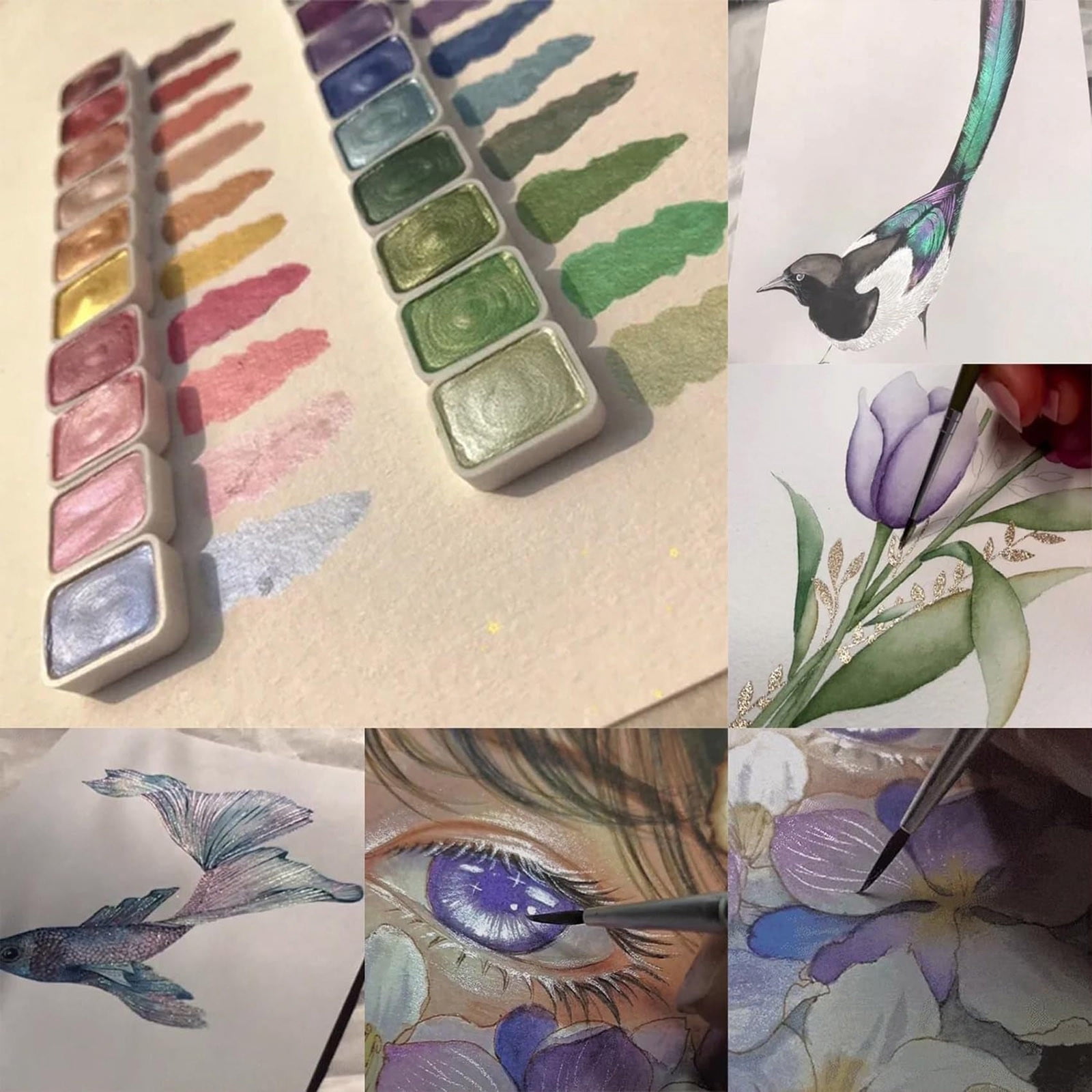 20 Colors Metallic Pearlescent Watercolor Paint Set for Artists - Drawing Supplies Kit with Pigments for Art Painting