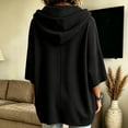 thumbnail image 5 of Hooded Drawstring Waffle Knit Pullovers for Women Oversized 3/4 Length Sleeve Loose Fit Hoodies Soft Lightweight Casual Sweatshirts Tops,XL,Black, 5 of 7