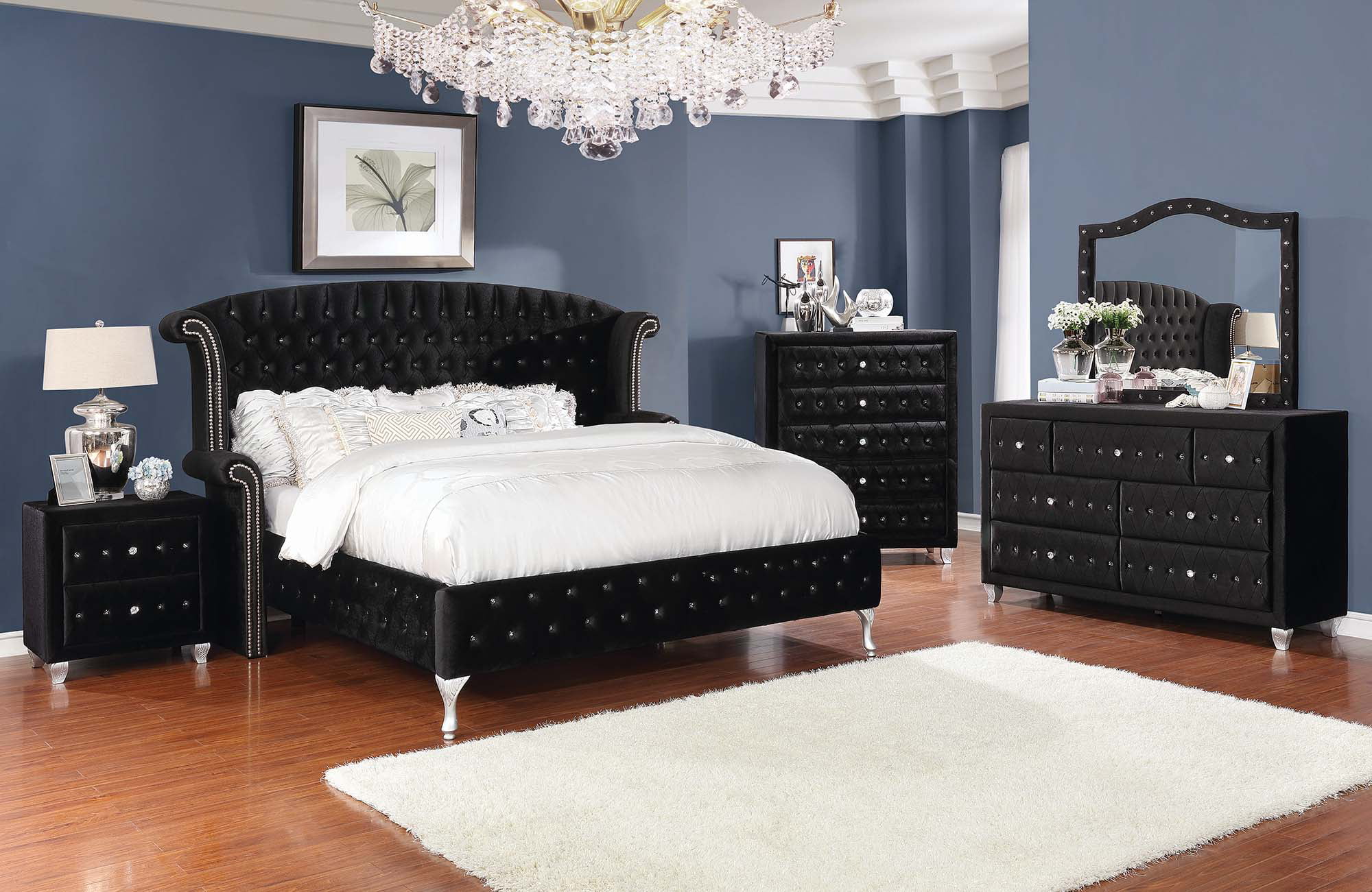 Coaster Deanna Tufted Upholstered Queen, Black Upholstered Sleigh Bed Queen