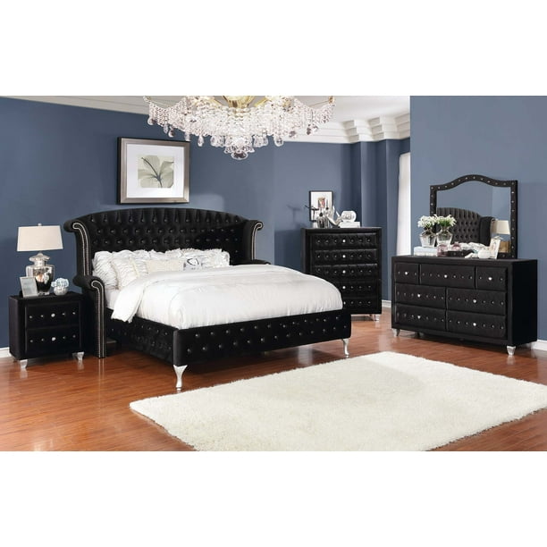 Coaster Deanna Tufted Upholstered Queen Bed Black And Metallic Color Black Finish Black Style Contemporary Walmart Com Walmart Com