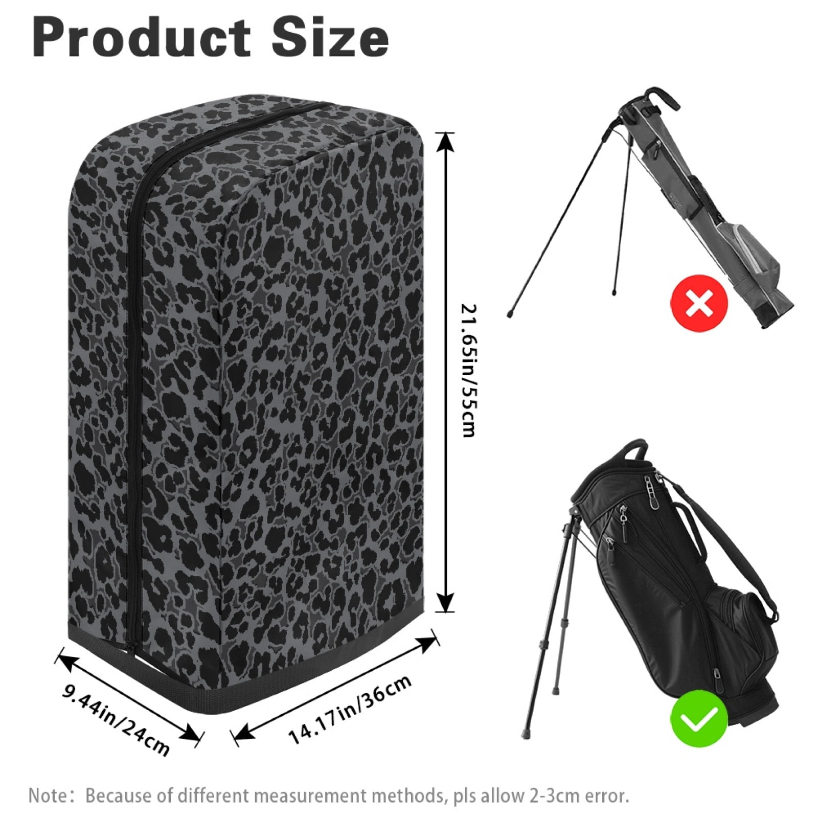Yuyamidu Black Leopard Print Golf Bag Rain Cover Fashion Golf Bag Hood Cover with Adjustable Straps Easy to Use All Weather Protection