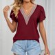 thumbnail image 4 of Camiseta Mujer Camiseta de mujer sexy de verano Camiseta con cuello en V profundo Ropa femenina informal (Rojo vino XL) Ygjytge para Mujer Vino rojo T S, 4 of 8