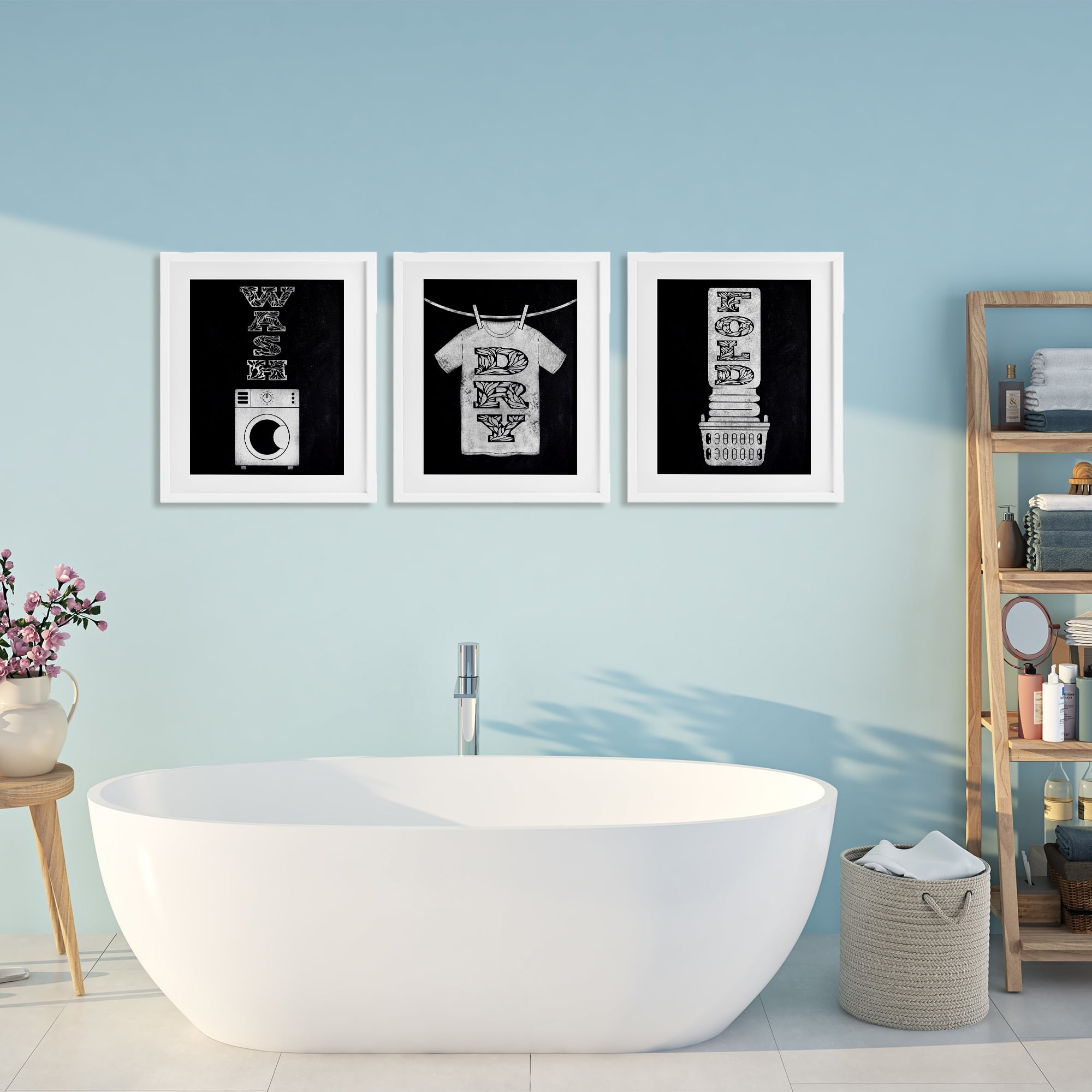 Wash & Dry Ornate Letters 3 Piece White Framed Print Under Glass Set, design by Marcus Prime